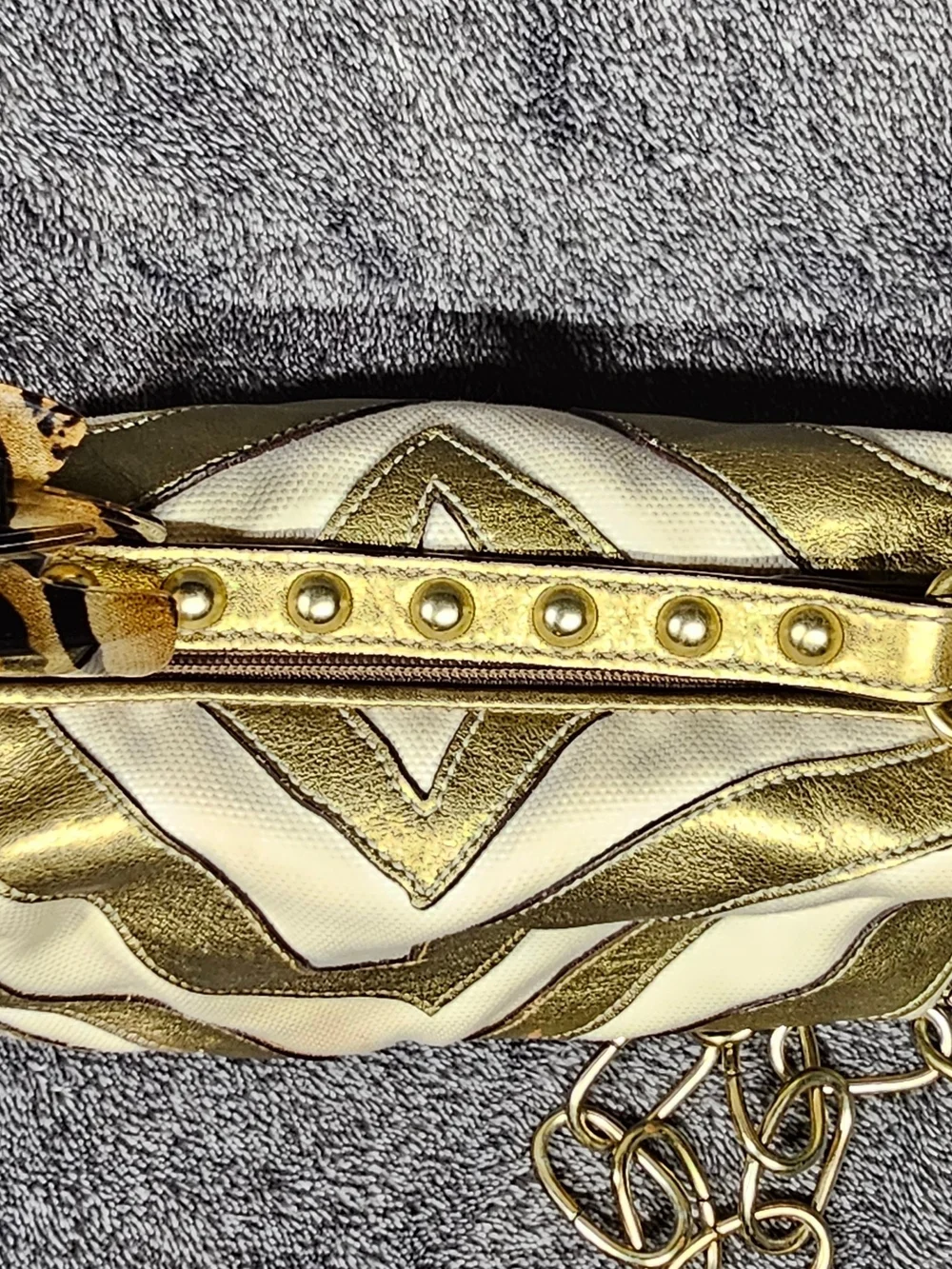 Coach Gold and Brown Chain Strap Crossbody Bag